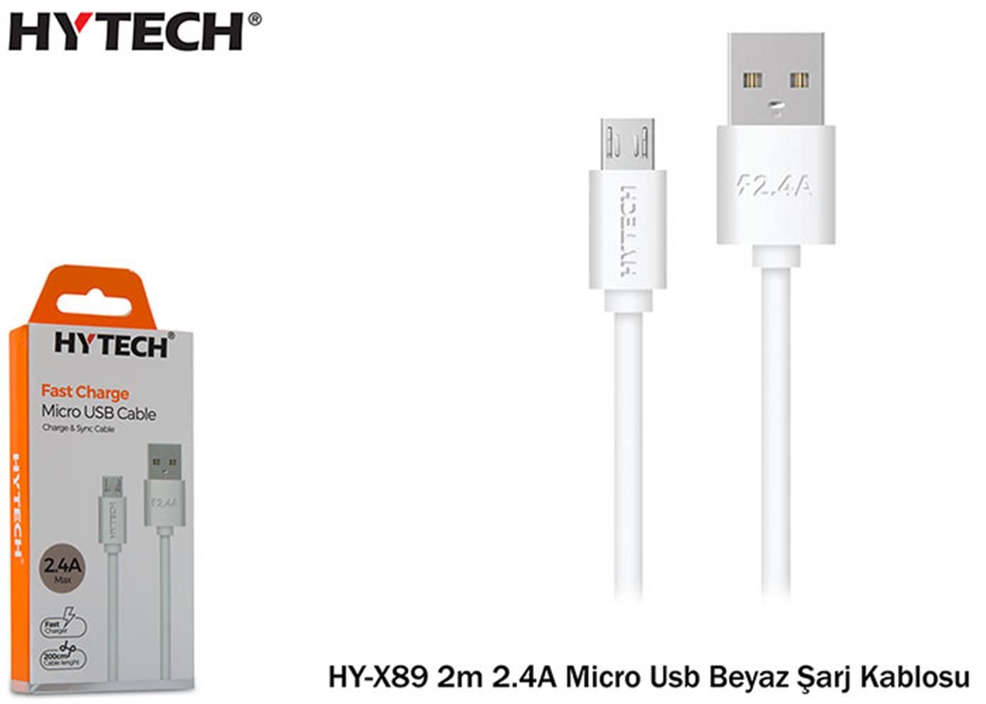 Hytech HY-X89 2.4A Micro USB 2m Beyaz Şarj ve Data Kablosu