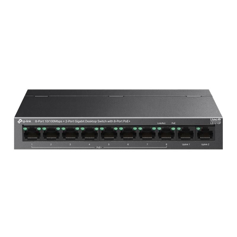 TP-LINK LS1210P 8 Port 10/100Mbps + 2 Port Gigabit 8-Port PoE+ 96W Masaüstü Switch