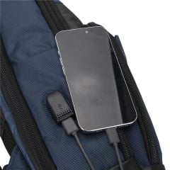 PLM Livorno-USB Lacivert 15.6'' Dizüstü Bilgisayar Notebook Sırt Çantası USB Şarj Portlu Su Geçirmez Kumaş