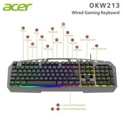 Acer OKW213 Gri RGB Rainbow Backlit Gaming Keyboard