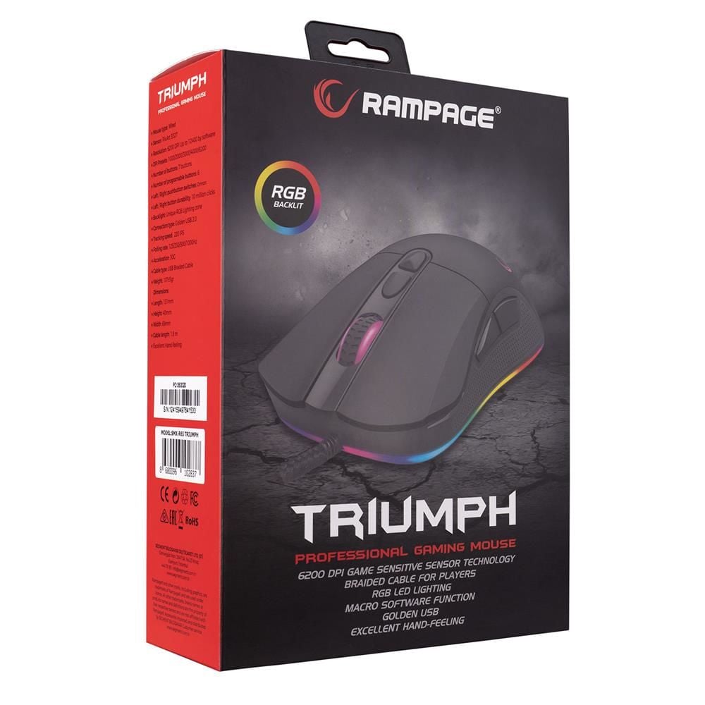 Rampage SMX-R65 TRIUMPH USB Siyah RGB Işıklı 12400DPI Gaming Mouse