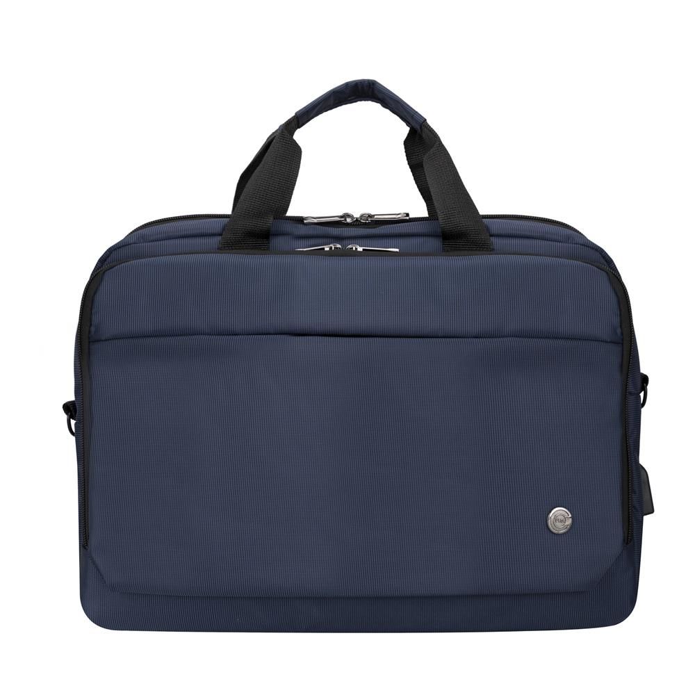 PLM Siena-USB Lacivert 15.6'' Dizüstü Bilgisayar Notebook Çantası USB Portlu Su Geçirmez Koruyucu Kılıf