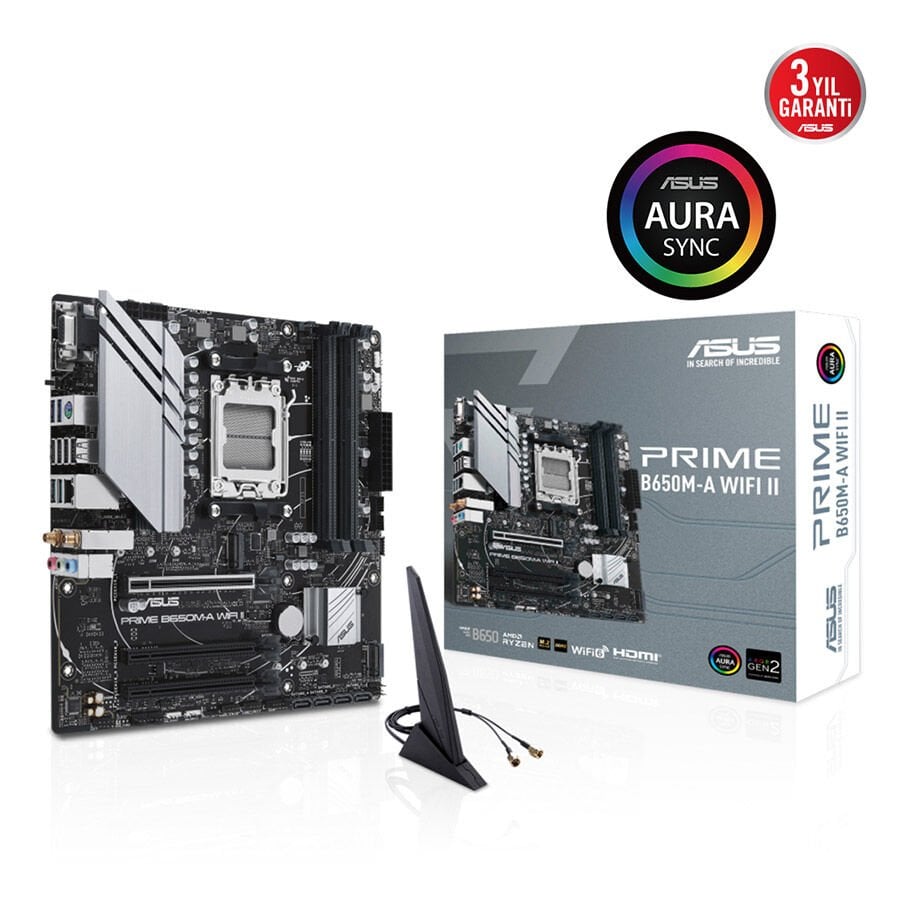 ASUS PRIME B650M-A WIFI II AMD B650 AM5 DDR5 6400MHz (OC) Çift M.2 Wi-Fi 6 mATX Anakart
