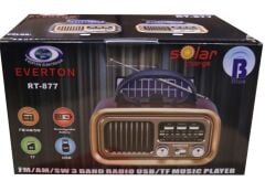 Everton Rt-877 Güneş Enerji Panelli Bluetooth Fm-Usb-Tf-Aux Şarjlı Nostaljik Radyo