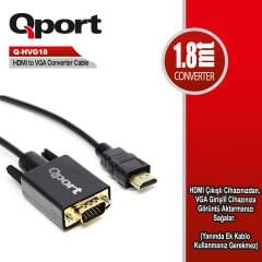 QPORT Q-HVG18 HDMI to VGA Çevirici Kablo 1.8 Metre