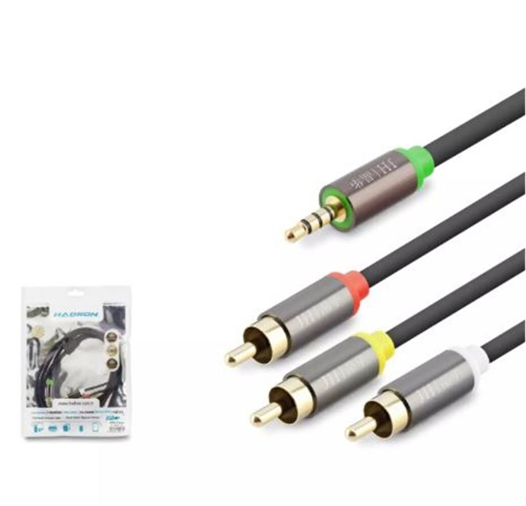 Hadron HDX1064 3.5mm to 3RCA Kablo 2Line Gold 1.5 Metre Siyah