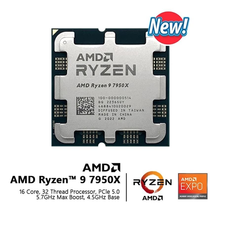 AMD Ryzen 9 7950X TRAY (Kutusuz) 4.5 GHz – 5 nm Zen 4 16‑Çekirdek / 32‑Thread 80 MB Cache AM5 Soket İşlemci