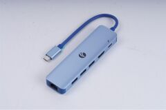 Vcom CUE55 Mavi 4 in 1 USB-C Hub Çoklayıcı - HDMI 4K@30Hz, Gigabit Ethernet (RJ45), USB 3.0, 100W PD 3.0
