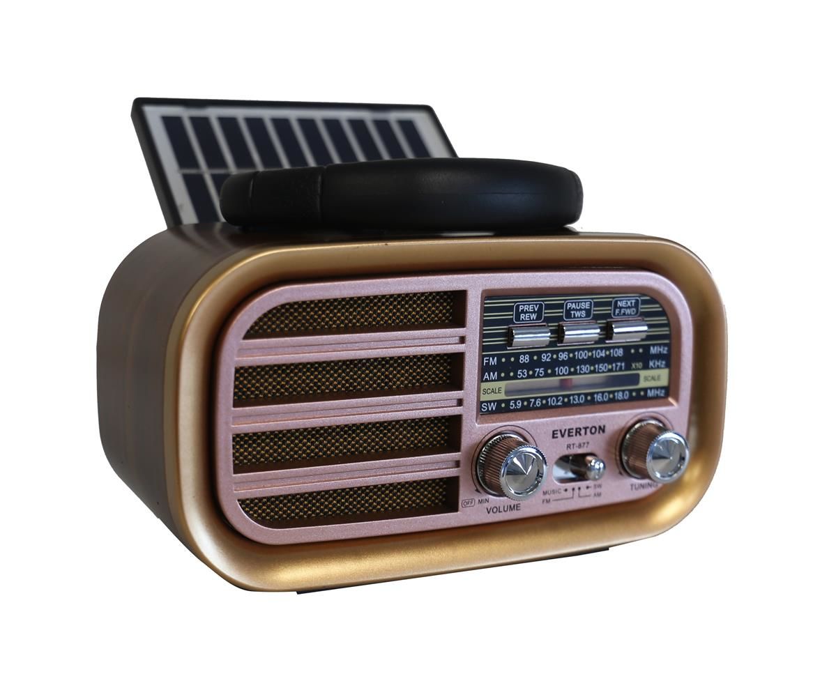 Everton RT-877 Güneş Enerji Panelli Bluetooth FM-USB-TF-AUX Şarjlı Nostaljik Radyo