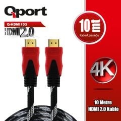 QPORT 10M ALTIN UÇLU ÖRGÜLÜ KABLO 2.0V 4K 60Hz (Q-HDMI103)