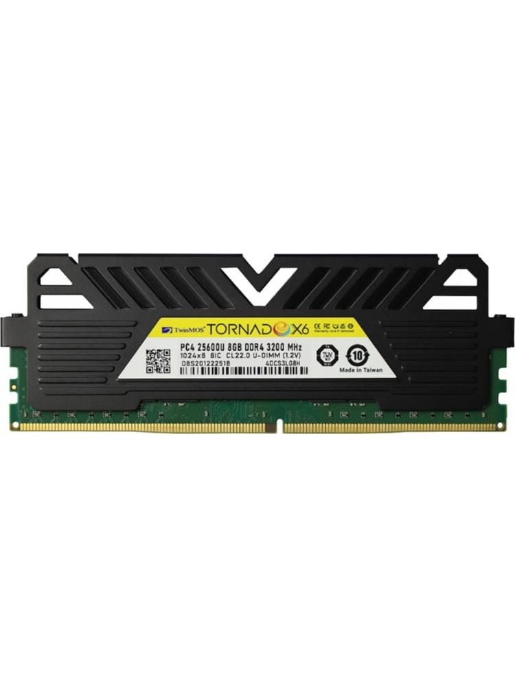 TwinMOS DDR4 8GB 3200MHz CL22 TornadoX6 U‑DIMM 1.2 V 288‑Pin 25,600 MB/s Soğutuculu Desktop RAM (TMMDD48GB3200DKBX6)