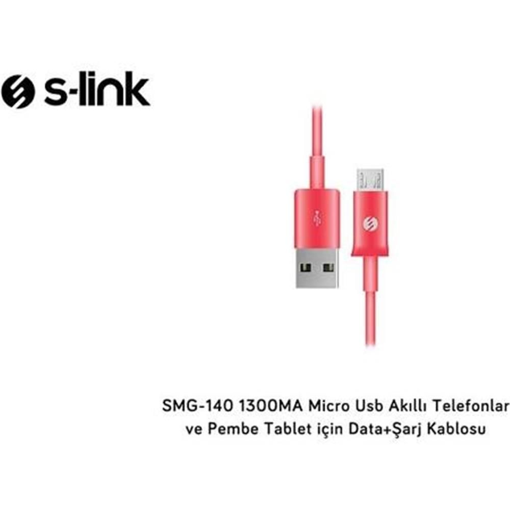 S-link SMG-140 Micro USB 1.3A Şarj ve Veri Aktarım Kablosu - Pembe