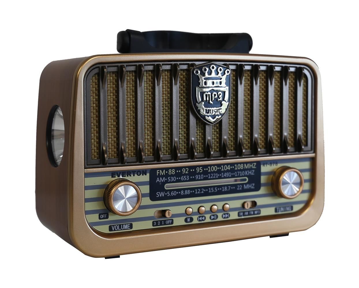 Everton RT-878 Bluetooth El Feneri FM-USB-TF-AUX Şarjlı Nostaljik Radyo