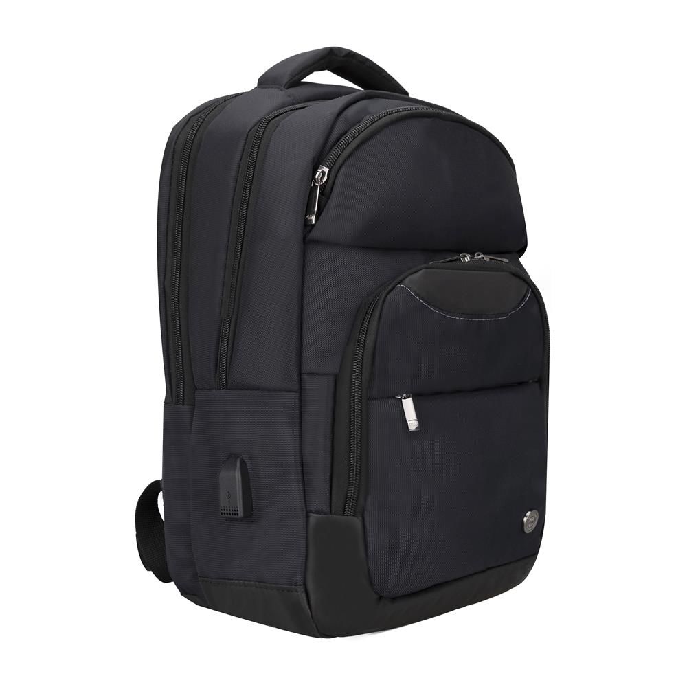 PLM Monza-USB 17'' Siyah Notebook Sırt Çantası USB Şarj Girişli Su Geçirmez Dayanıklı Kumaş