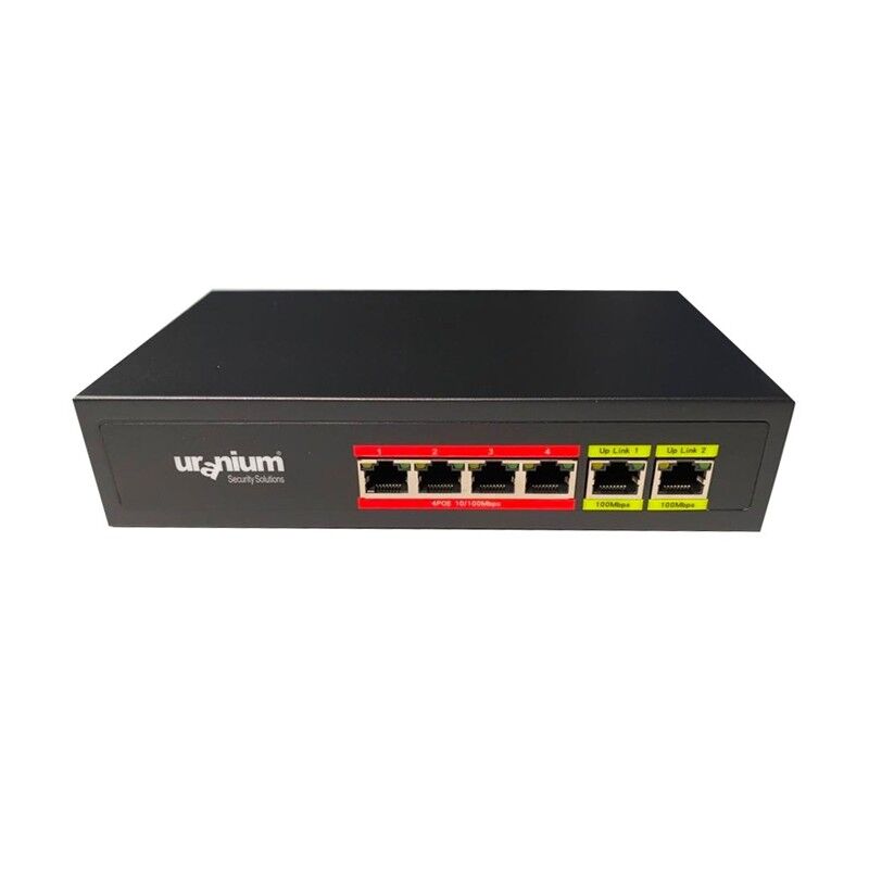 Uranium POE-4002-48W 4 Port 10/100 PoE + 2 Port 10/100 Uplink Watch-Dog Destekli PoE Switch (Realtek Chipset)