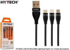 Hytech HY-X505 3'ü 1 Arada (3-in-1) 3A 1.2m Micro USB + Lightning + Type-C Şarj Kablosu