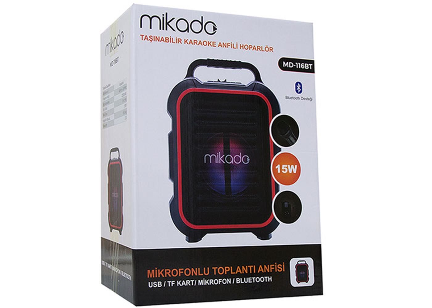 Mikado MD-116BT 15W 2 Adet Kablosuz EL + Baş-Ense Mikrofonlu USB-SD Bluetooth Toplantı Anfisi