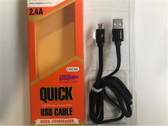 Megatech CHC06 2.4A Micro USB 1m Siyah Yassı Örgülü Hızlı Şarj ve Data Kablosu