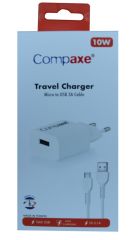 Compaxe CTA-521MU 10W 2.1A Ev Tipi Şarj Adaptörü + 1m Micro USB Şarj Kablosu Seti