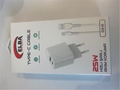 Elba ELB-43 25W Çift USB Çıkışlı Hızlı Şarj Adaptörü ve Type-C Şarj Kablosu Seti (Akım Korumalı)