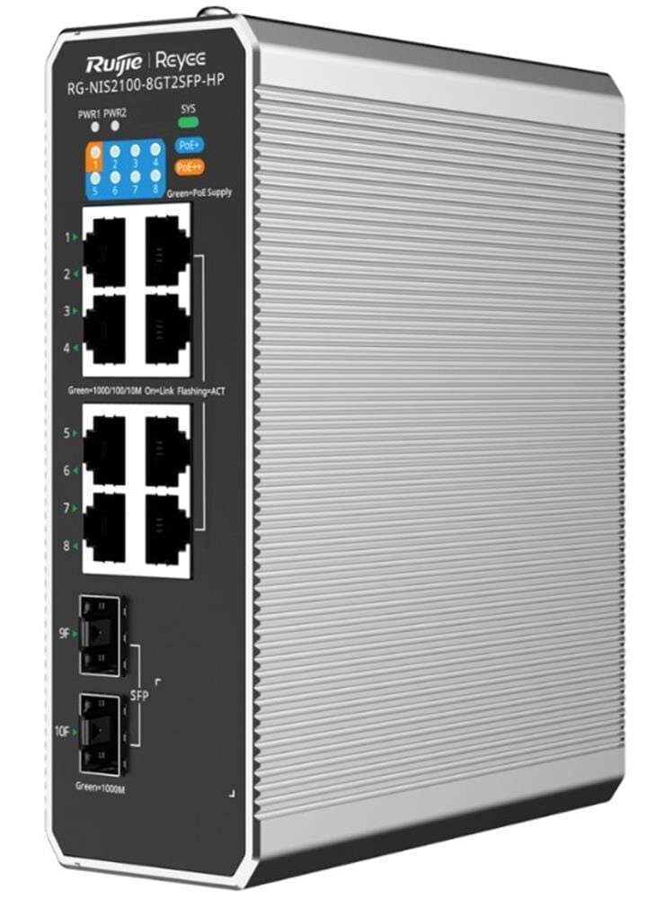Ruijie Reyee RG-NIS2100-8GT2SFP-HP 8 Port Gigabit PoE+ 2 SFP Endüstriyel Switch