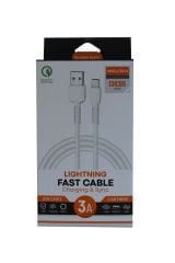 Megatech CHC65 3.0A Hızlı Şarj ve Data Kablosu - USB'den Lightning'e 1 Metre Beyaz