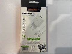 Megatech CC01 (CC22-T3) 3.0A Hızlı Ev Şarj Adaptörü + Type-C Şarj Kablosu Seti