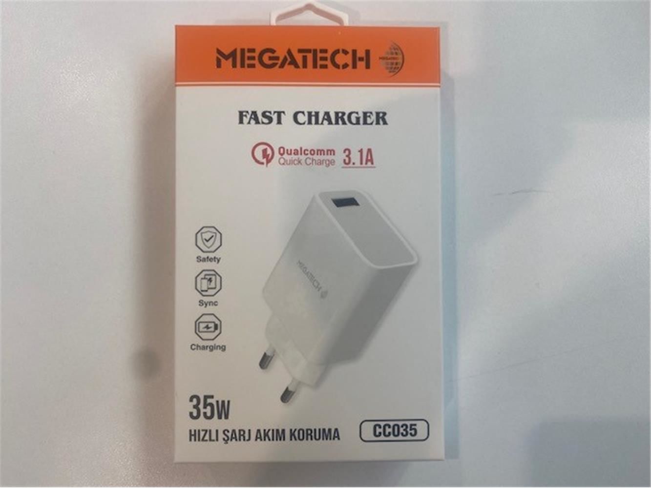 Megatech CC035 35W Dual Port USB-A + USB-C 3.1A Hızlı Şarj Cihazı - Beyaz