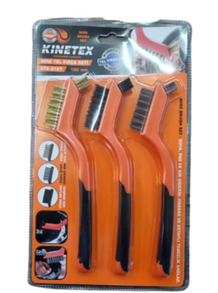 Knitex KTX-3127 Mini Tel Fırça Seti - Pirinç, Paslanmaz Çelik ve Naylon 3 Parça