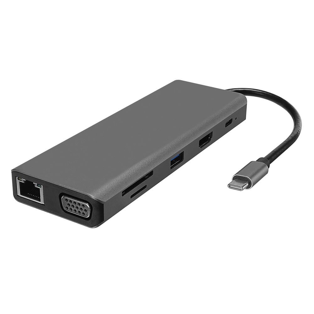 Hytech HY-USBC32 8 in 1 USB-C Hub - 4K HDMI, RJ45 Ethernet, PD Şarj, USB 3.0/2.0 Veri Çoklayıcı - Gri Metal