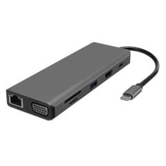 Hytech HY-USBC32 8 in 1 USB-C Hub - 4K HDMI, RJ45 Ethernet, PD Şarj, USB 3.0/2.0 Veri Çoklayıcı - Gri Metal