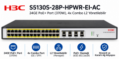 H3C S5130S-28P-HPWR-EI-AC 24GE PoE+ Port (370W), 4x Combo L2 Yönetilebilir