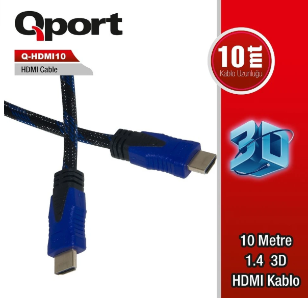 QPORT Q-HDMI2110 HDMI 2.1 10 Metre 8K 60Hz 4K 120Hz Altın Uçlu Ultra High Speed HDMI Görüntü ve Ses Aktarım Kablosu