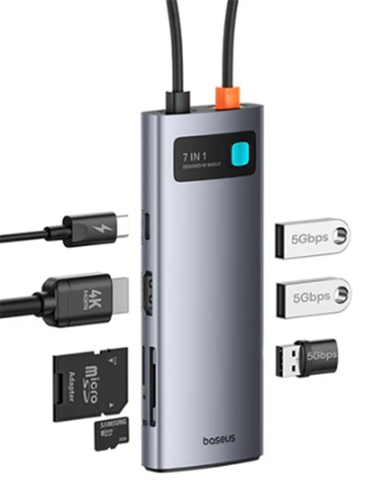 Baseus B00030708811-00 7in1 Type-C Hub 4K@60Hz (3xUSB 5Gbps, HDMI, SD, TF, Type-C)
