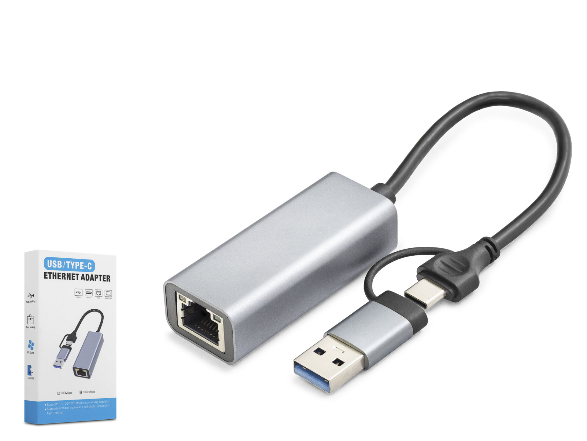 HADRON HDX7863 USB Type C 3.0 Ethernet Adaptör Gigabit Gri
