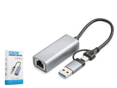 HADRON HDX7863 USB Type C 3.0 Ethernet Adaptör Gigabit Gri