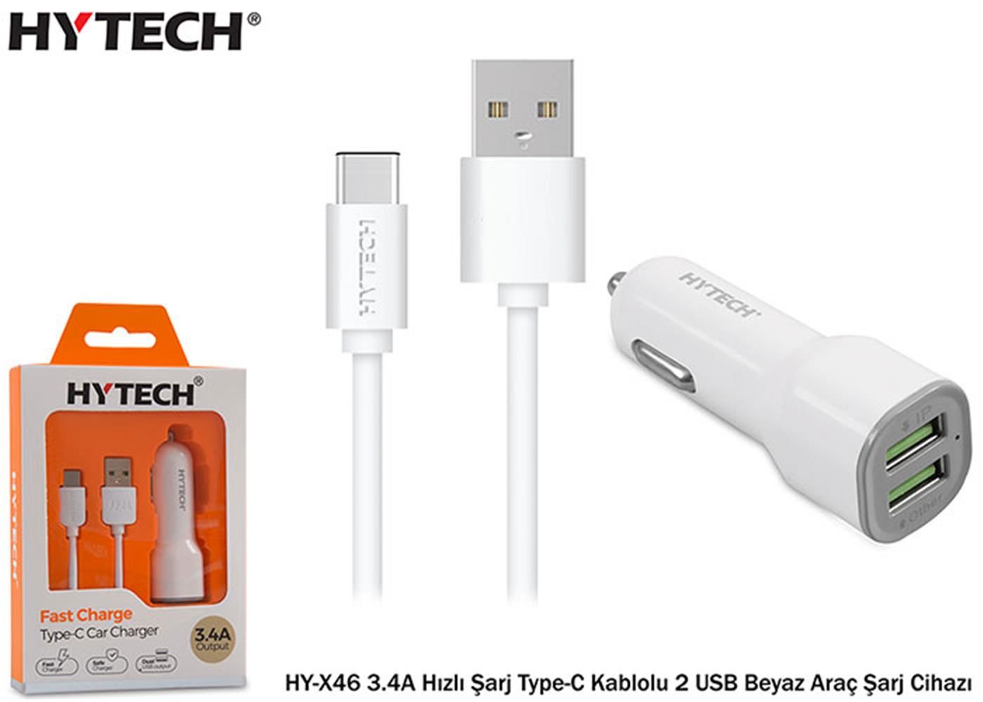 Hytech HY-X46 3.4A Çift USB Çıkışlı Hızlı Ev Şarj Adaptörü ve Type-C Kablo Seti
