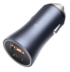 Baseus Golden Contactor Pro 40W Dual Fast Charger Car Adapter (USB-C + USB-A) - Grey (CCJD-0G)