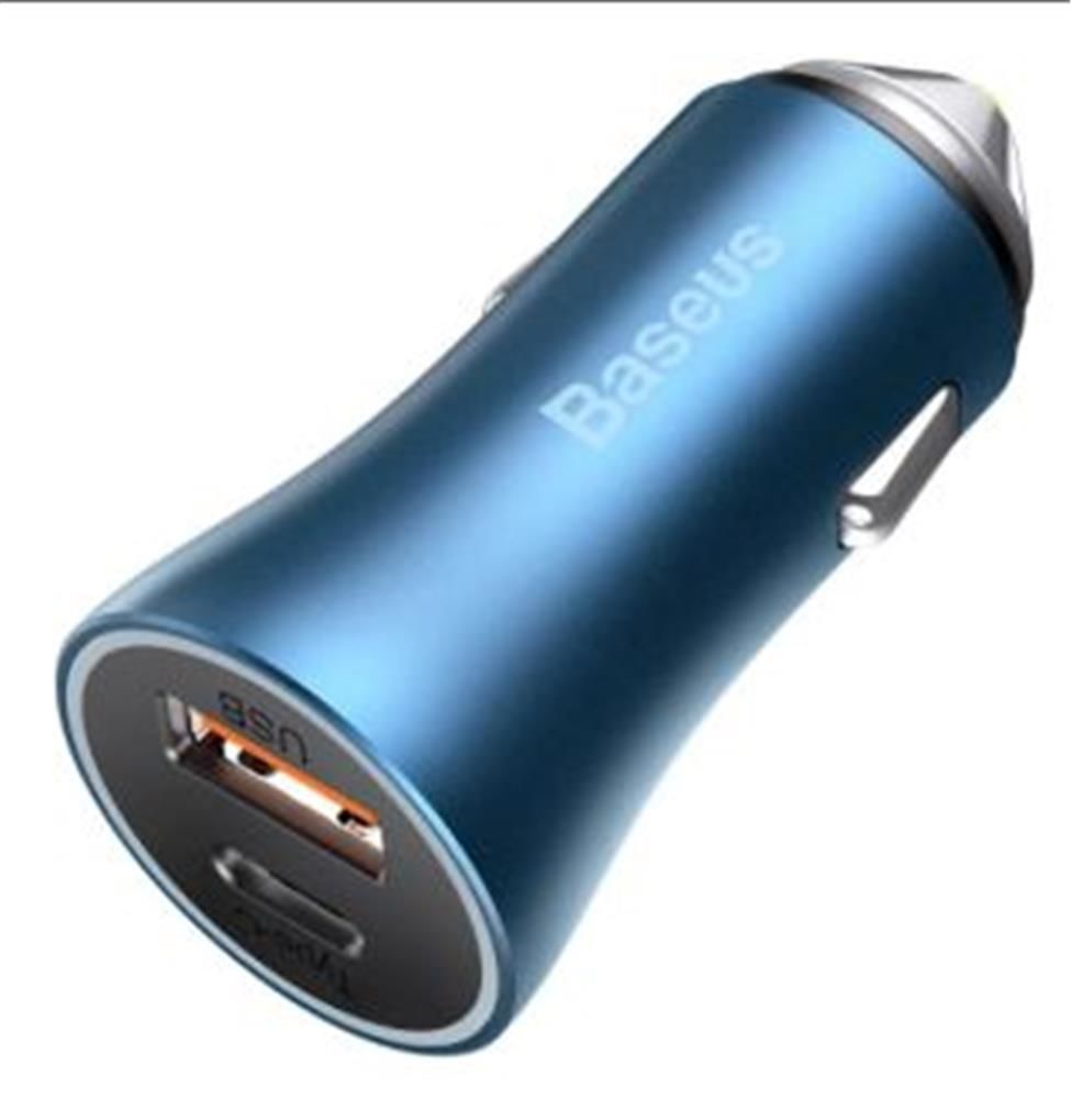 Baseus Golden Contactor Pro 40W Dual Fast Charger Car Adapter (USB-C + USB-A) - Blue (CCJD-03)
