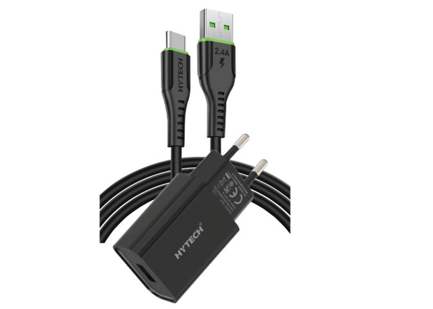 Hytech HY-XE26T 11W 2.1A-2.4A Çift USB Çıkışlı Type-C Kablolu Siyah Ev Şarj Seti