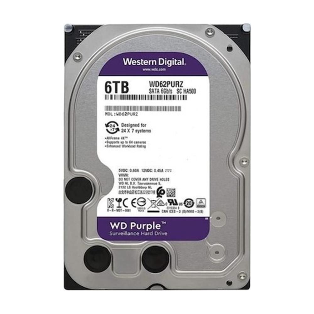 WD 6TB Purple WD62PURZ 3.5'' 256MB SATA 6GB/s 5400RPM 7/24 Güvenlik Disk