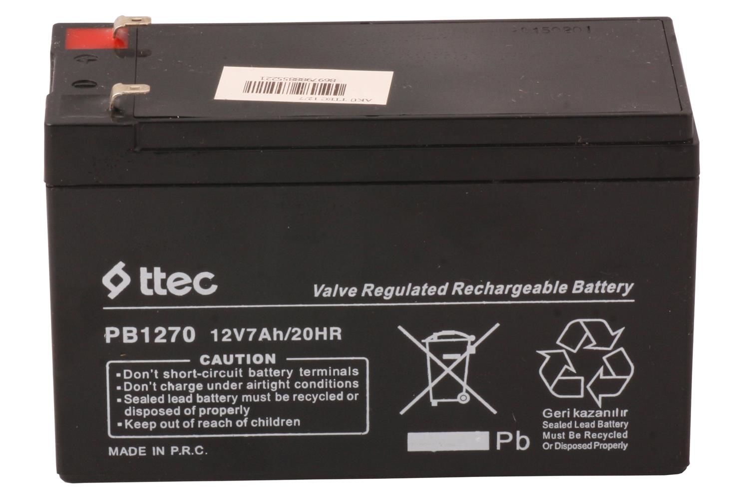 Ttec Base 12V 7Ah (20HR) Bakımsız Kuru Akü - Alarm ve Siren Sistemleri İçin (1.75 Kg)