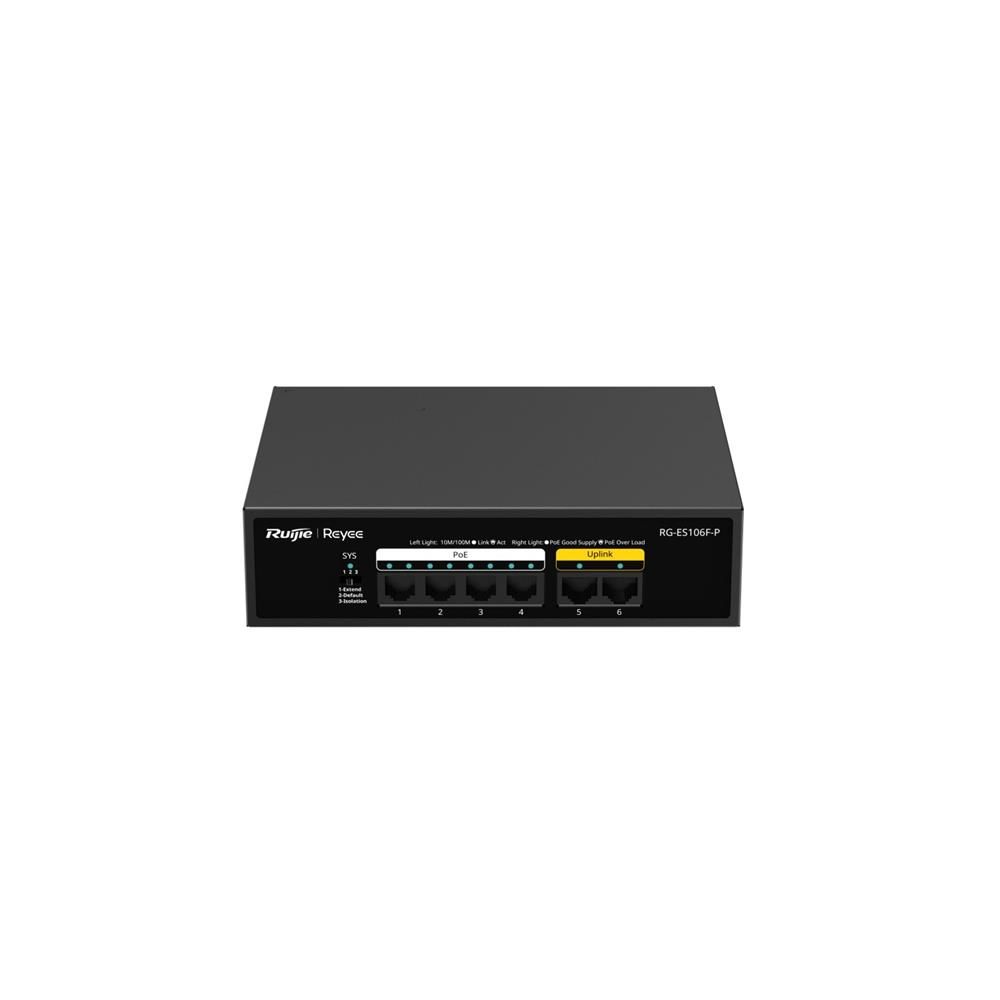 Ruijie-Reyee RG-ES106F-P – 4 Port PoE+ 10/100/1000 Mbps + 2 Port 10/100 Mbps Uplink Switch