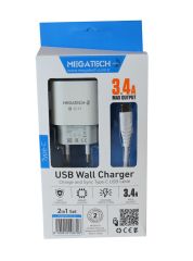 Megatech CC-03 (MT-CT34) 3.4A Type-C USB Kablo ve Ev Tipi Hızlı Şarj Adaptörü Seti