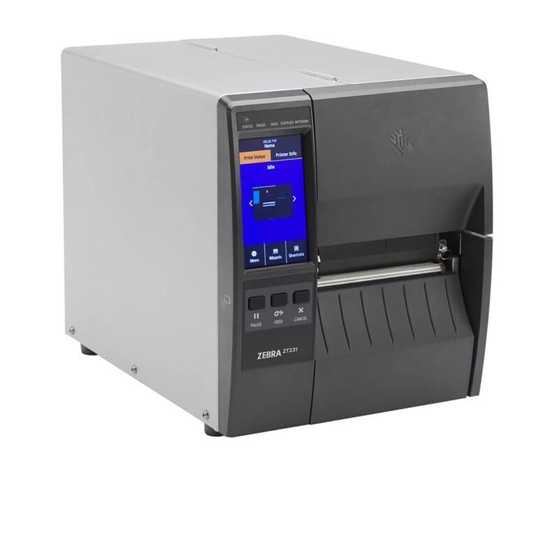 Zebra ZT231 (ZT23142-T0E000FZ) 203dpi Termal Transfer & Direkt Termal 4.09'' Endüstriyel Barkod Yazıcı (USB, RS-232, Ethernet, Metal Kasa, Dokunmatik Panel, 450m Ribon Desteği)