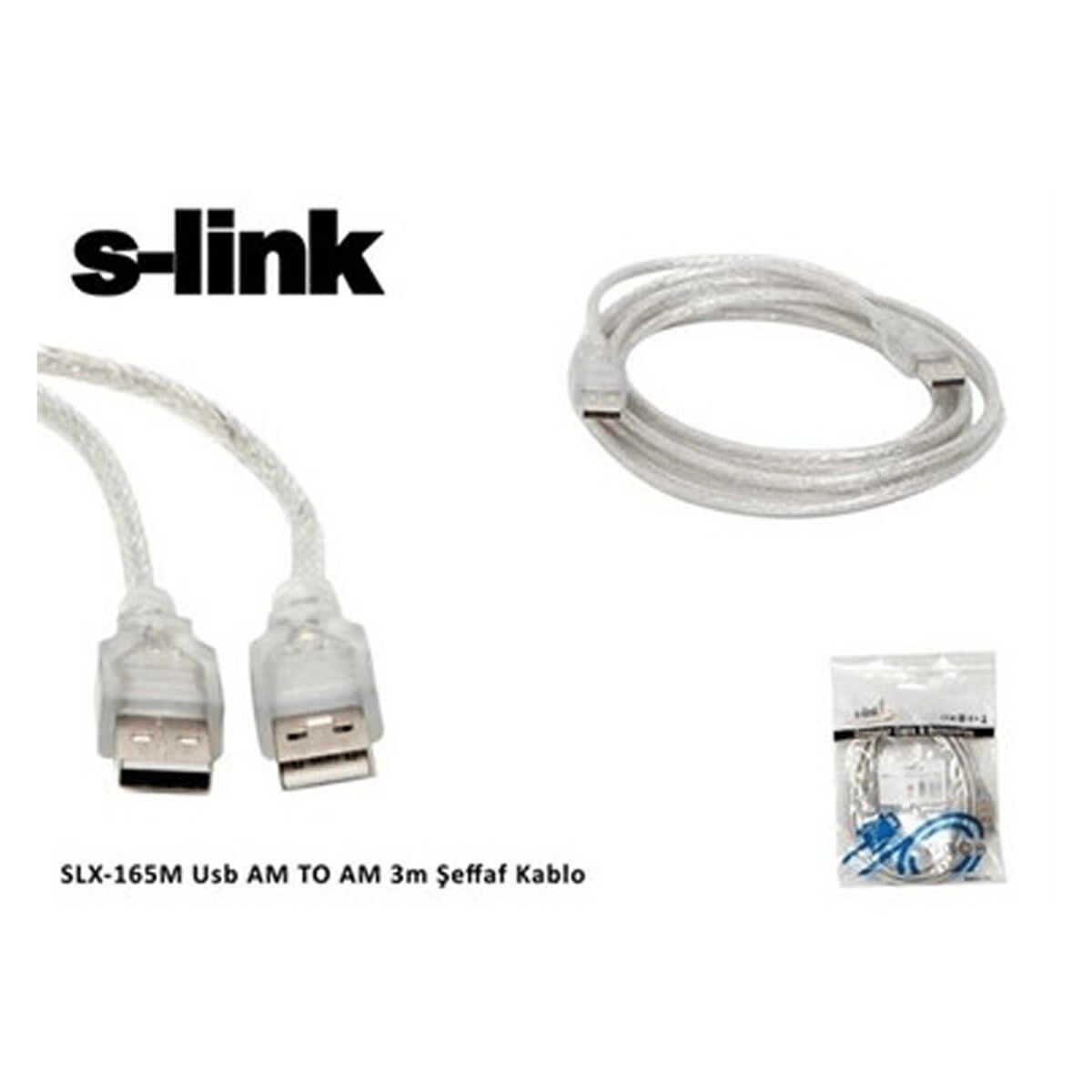 S-link SL-165M Usb AM TO AM 3m Şeffaf Kablo