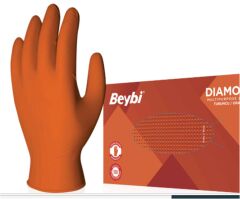 Beybi Diamond Pudrasız XL Beden Kalın Turuncu Nitril Eldiven 100 Adet (Ekstra Büyük)