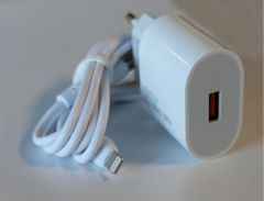 Elba ELB07-USB-25WIOS 25W USB-A Hızlı Şarj Adaptörü ve 1 Metre Lightning Şarj Kablosu Seti (QC 4.0 Destekli)