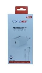 Compaxe CTA-200TI 20W PD USB-C Hızlı Şarj Adaptörü ve USB-C to USB-C Kablo Seti