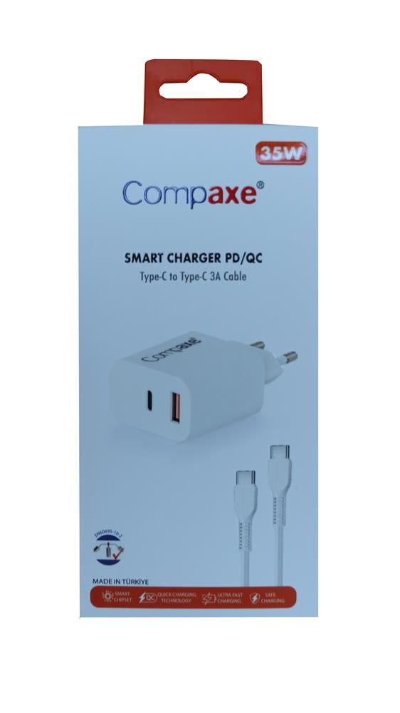 Compaxe CTA-350TT 35W Power Delivery USB-C to USB-C Hızlı Şarj ve Veri Kablosu - Beyaz